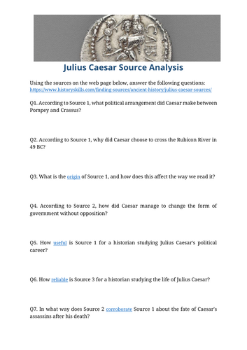 Life of Julius Caesar Source Analysis Worksheet