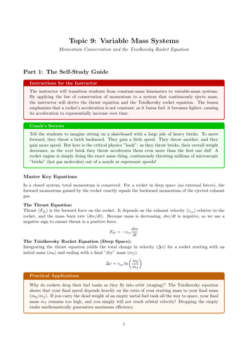 A-Level Physics Cover Work: Variable Mass Systems