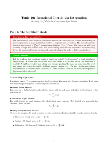 A-Level Physics Cover Work: Rotational Inertia via Integration