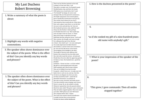 My Last Duchess worksheet