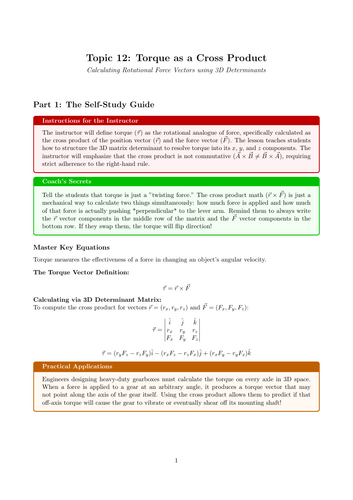 A-Level Physics Cover Work: Torque as a Cross Product