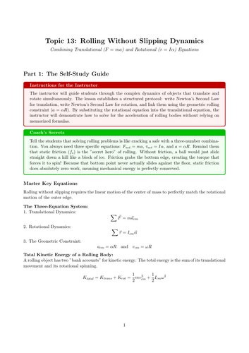 A-Level Physics Cover Work: Rolling Without Slipping Dynamics