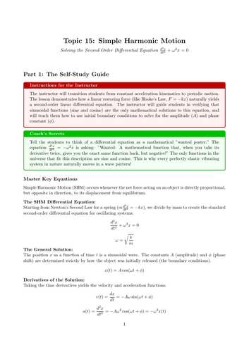 A-Level Physics Cover Work: Simple Harmonic Motion