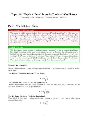 A-Level Physics Cover Work: Physical Pendulums & Torsional Oscillators