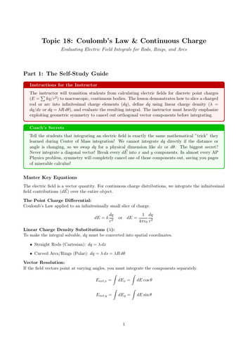 A-Level Physics Cover Work: Coulomb's Law & Continuous Charge