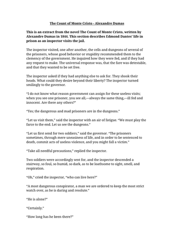 The Count of Monte Cristo Worksheet