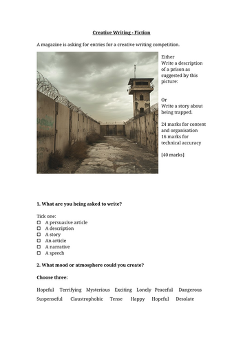 Paper 1 Question 5 - Creative Writing Worksheet