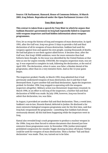 Non Fiction Worksheet (Tony Blair)