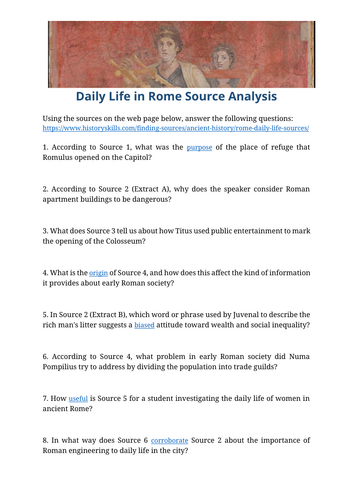 Daily Life in Ancient Rome Source Analysis Worksheet
