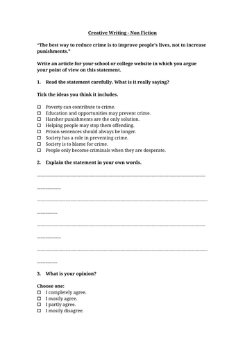 Paper 2 Question 5 - Creative Writing Worksheet