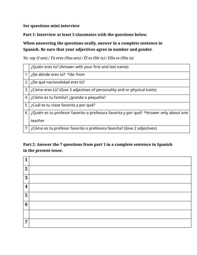 Ser questions mini interview