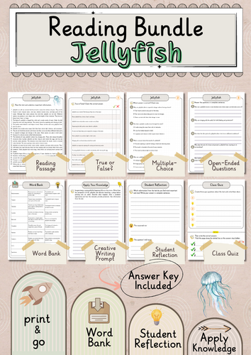 Jellyfish Premium Reading Comprehension Activities with Word Bank