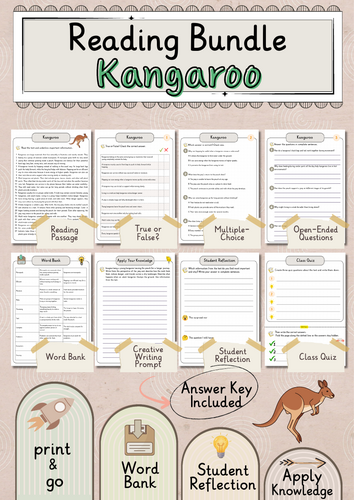 Kangaroo Premium Reading Comprehension Activities with Word Bank