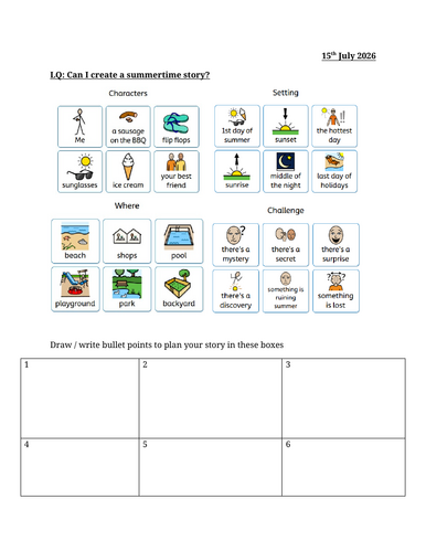 KS1/2 Summertime Story prompt