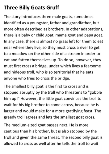 Three Billy Goats Gruff Story Handout