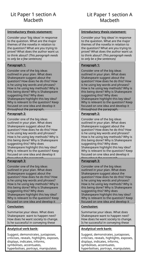 AQA Literature paper 1 and 2 structure strips
