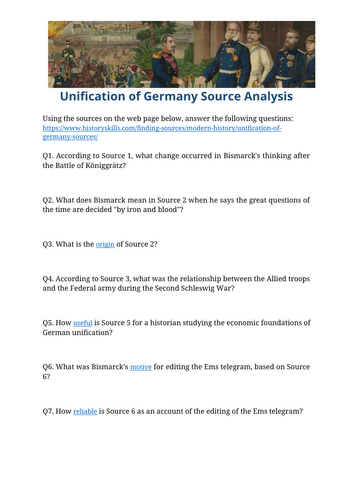 Unification of Germany Source Analysis Worksheet