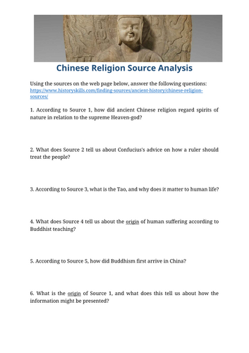 Ancient Chinese Religion Source Analysis Worksheet
