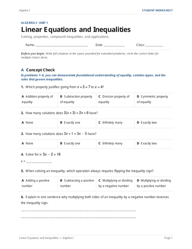 Linear Equations & Inequalities Practice