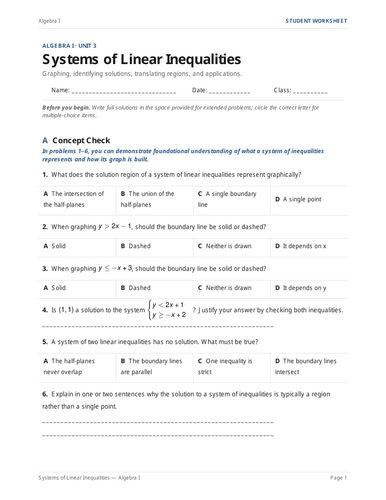 Systems of Linear Inequalities Practice & Key