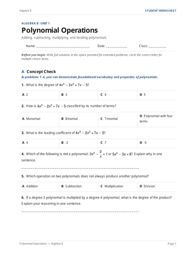 Polynomial Operations Practice & Key