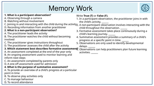 NCFE level1/2 child development and care in the early years Content Area 9 The planning cycle