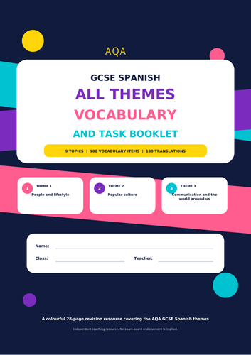 AQA GCSE Spanish All Themes Vocabulary and Task Booklet
