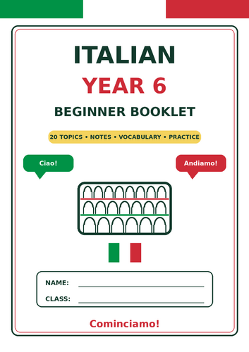 101-page Year 6 Italian Beginner Booklet