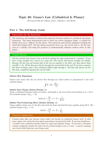 A-Level Physics Cover Work: Gauss’s Law (Cylindrical & Planar Symmetry)
