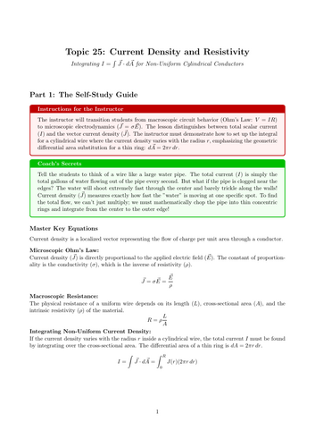 A-Level Physics Cover Work: Current Density & Resistivity