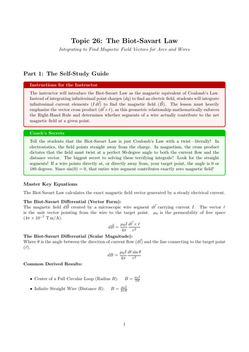 A-Level Physics Cover Work: The Biot-Savart Law