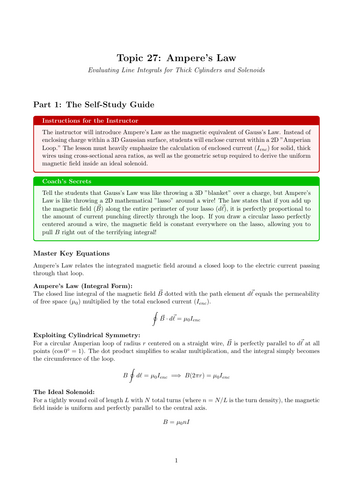A-Level Physics Cover Work: Ampere's Circuital Law