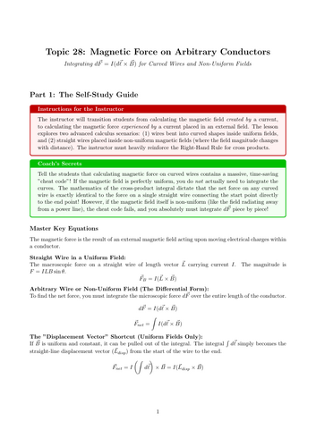 A-Level Physics Cover Work: Magnetic Force on Arbitrary Conductors