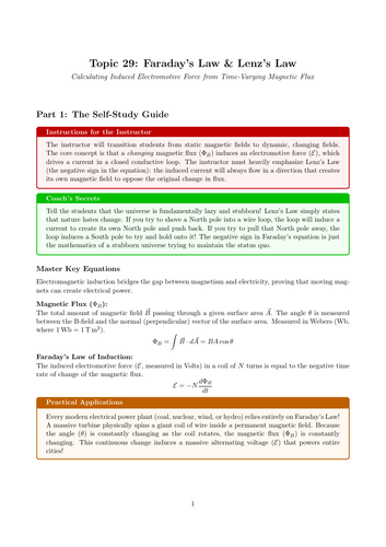 A-Level Physics Cover Work: Faraday's Law & Lenz's Law