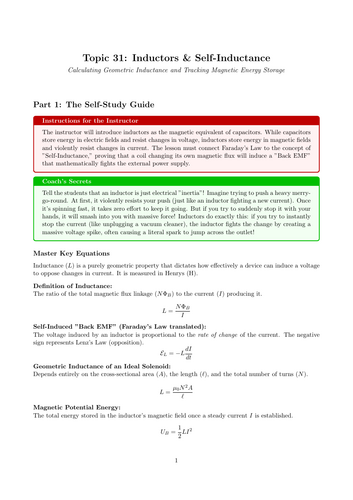 A-Level Physics Cover Work: Inductors & Self-Inductance