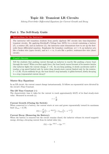 A-Level Physics Cover Work: Transient LR Circuits