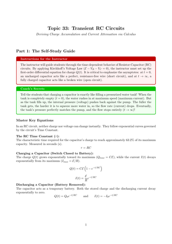 A-Level Physics Cover Work: Transient RC Circuits