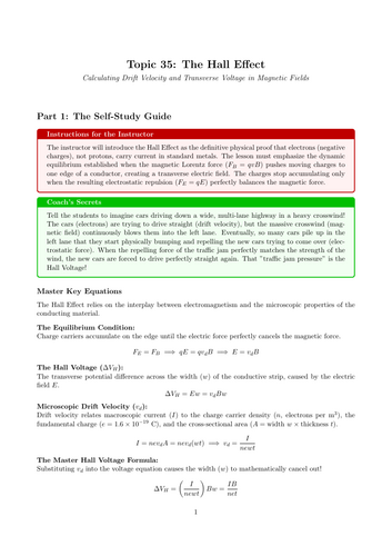 A-Level Physics Cover Work: The Hall Effect