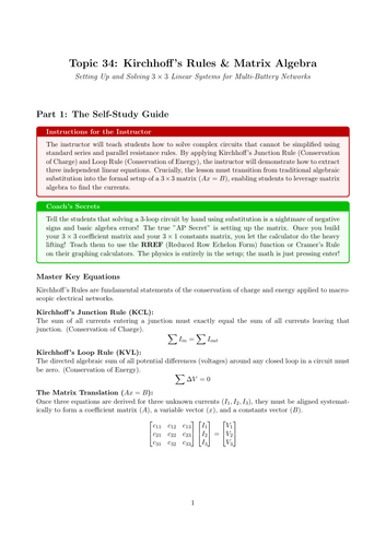 A-Level Physics Cover Work: Kirchhoff's Rules via Matrix Linear Algebra