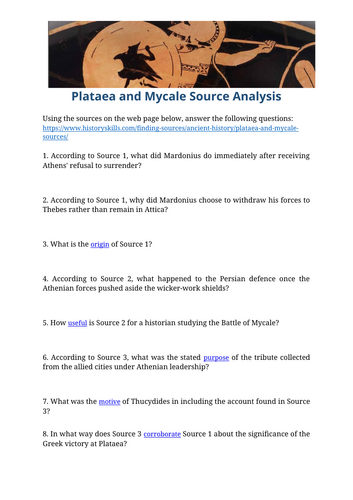 Battles of Plataea and Mycale Source Analysis Worksheet