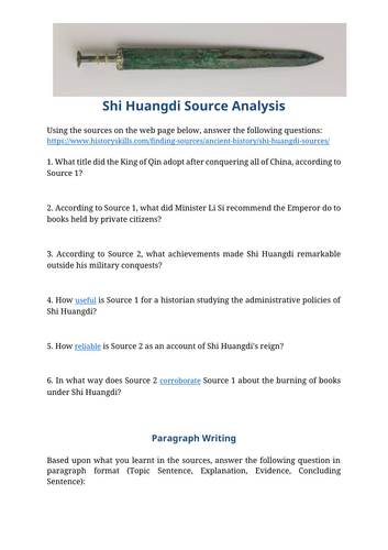 Emperor Qin Shi Huangdi Source Analysis Worksheet