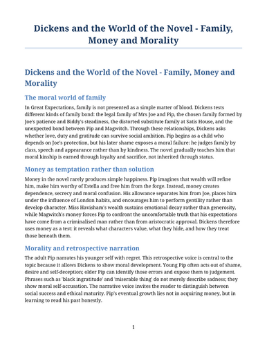 Great Expectations – Family, Money and Morality