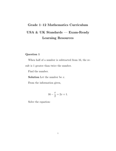 Grade 1–12 Mathematics Curriculum | USA & UK Standards | Exam-Ready Learning Resources