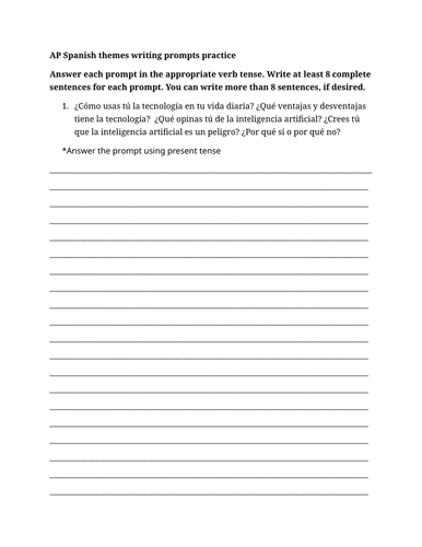 AP Spanish themes writing prompts practice