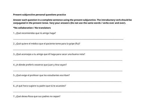 Present subjunctive personal questions practice