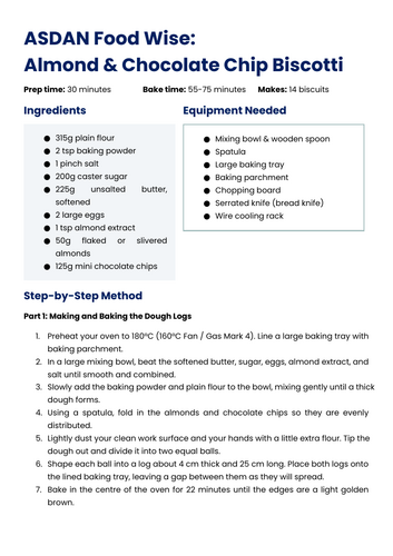 ASDAN Food Wise - Biscotti Recipe