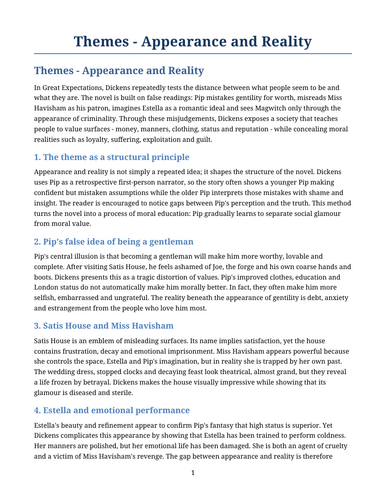Great Expectations – Appearance and Reality