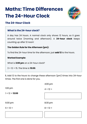 Primary School Maths - 24 Hour Clocks and Time Lines