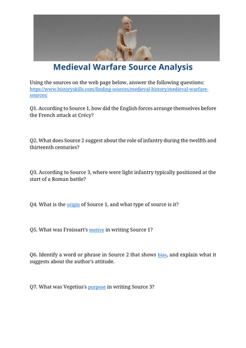 Medieval Warfare Source Analysis Worksheet