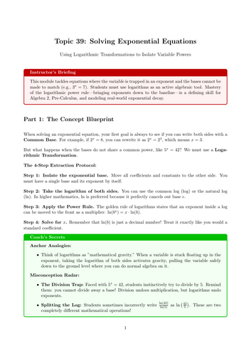 KS5 / AS Level Pure Maths Cover Lesson: Solving Exponential Equations (No Prep)